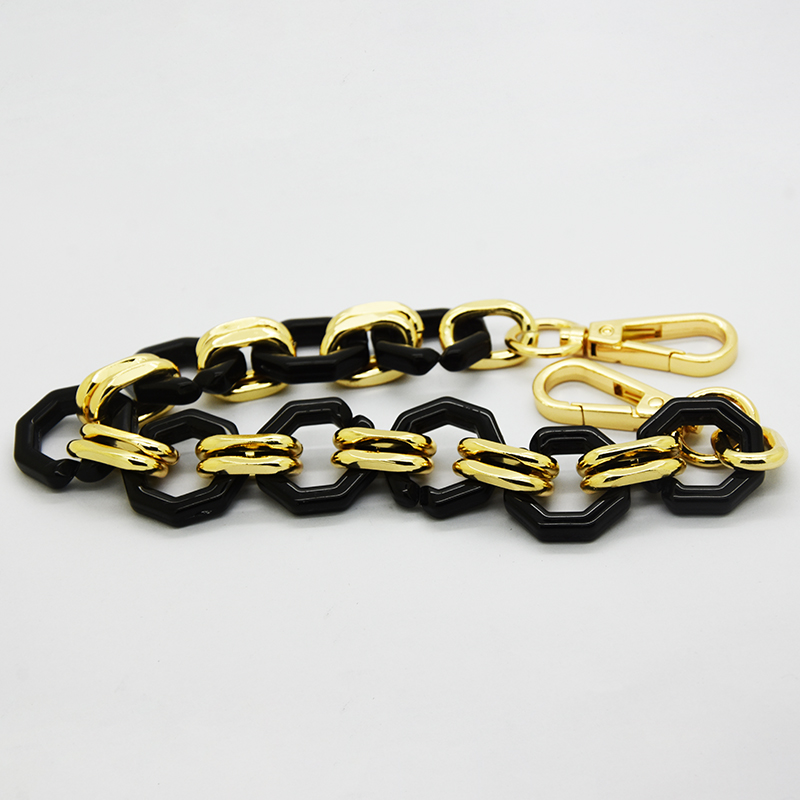 Bag Chain Acrylic Metal Two Tone Color Black GOLD